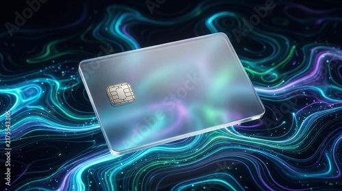 Modern Transparent Contactless Payment Card with Futuristic Digital Background