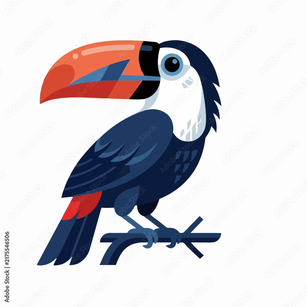 Naklejka premium Toucan bird flat vector illustration for tropical wildlife and nature conservation concept isolated on white background
