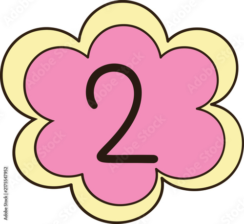 Cute Pastel Pink Flower Number 2 Clipart Hand Drawn Minimal Aesthetic Numeric Graphic Element