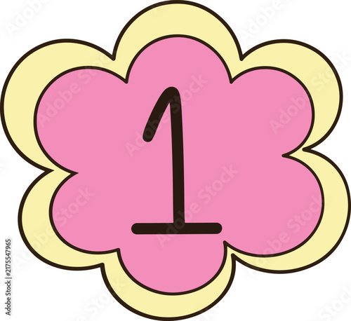Cute Pastel Pink Flower Number 1 Clipart Hand Drawn Minimalist Graphic Decoration Element