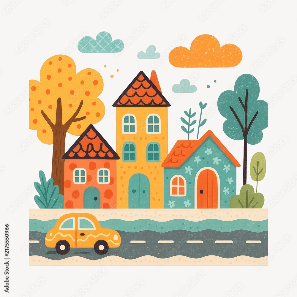 Fototapeta premium Whimsical village with colorful houses.