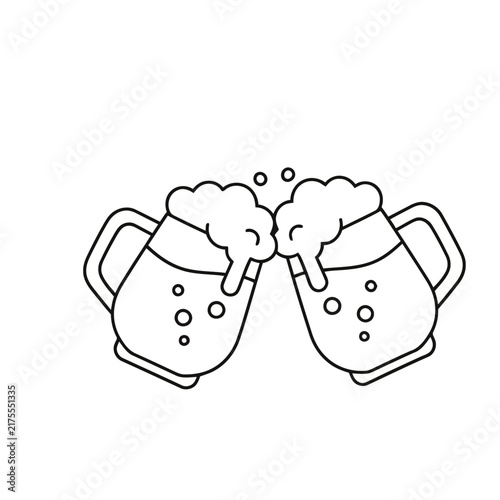 Two Beer Mugs Clinking with Foam and Bubbles