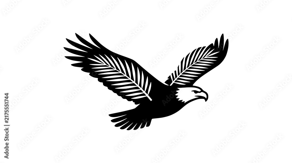 Fototapeta premium Stylized Eagle Flying Silhouette, Isolated Black and White Vector Art