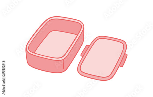 Pink Lunch Box Illustration with Lid Isolated on White