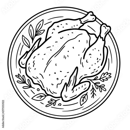 Roasted Chicken on a Plate with Herbs