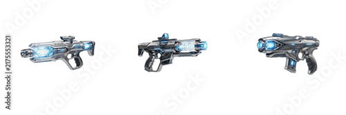 Cuadro en lienzo Set futuristic sci-fi heavy laser pistol cybernetic energy weapon compact tactic