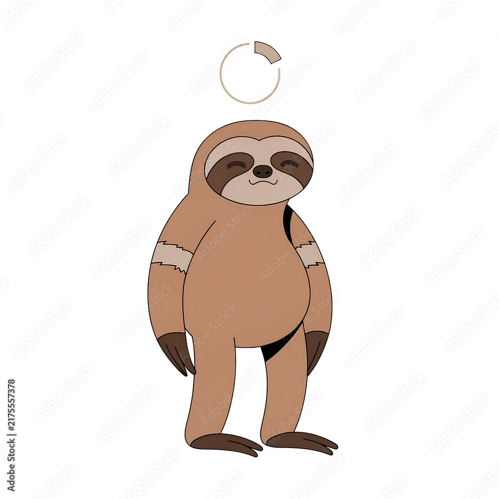 Obraz premium Cute sloth character with a loading spinner icon for web interface and app design