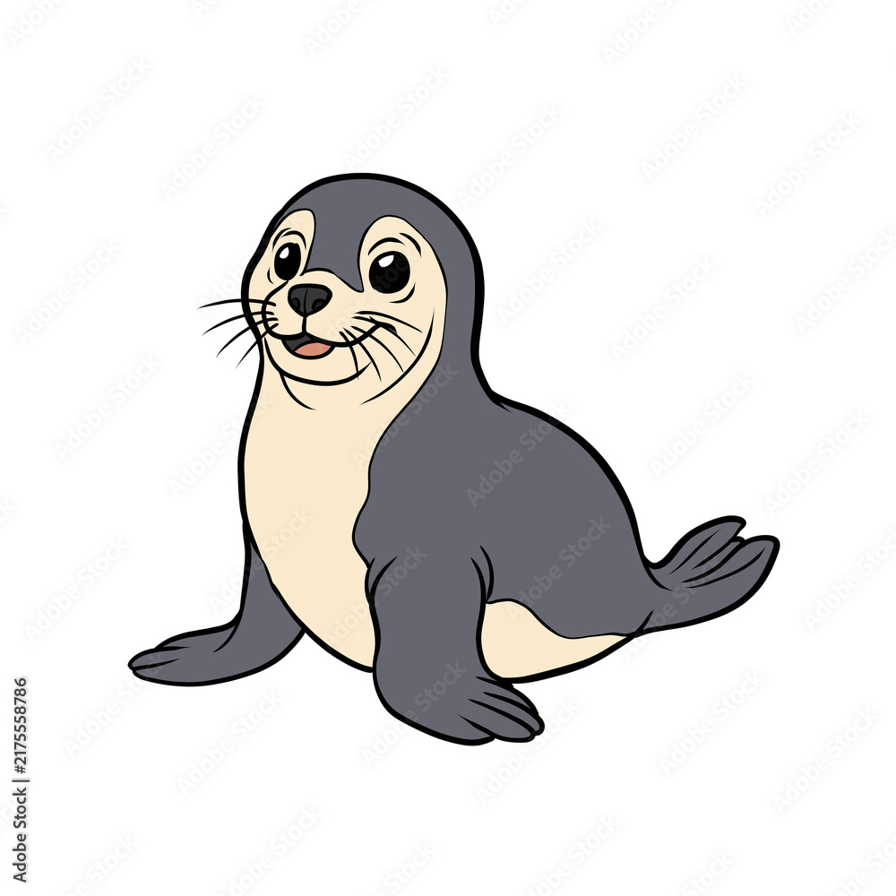 Fototapeta premium Cute cartoon grey seal marine animal illustration isolated on transparent background