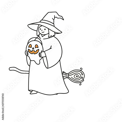 Witch with Jack-o'-lantern and Broom