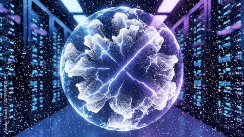 Plasma energy sphere in modern data center.