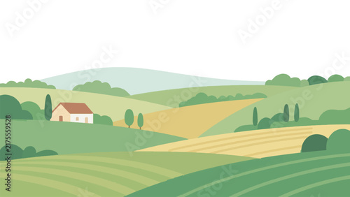 Japanese rice paddy field landscape vector illustration with copy space