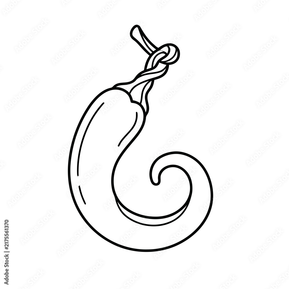 Fototapeta premium Chili Pepper Outline with Tied Stem