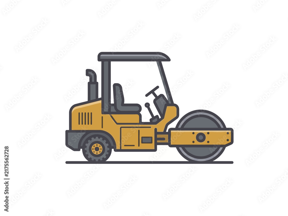 Naklejka premium Yellow road roller compactor heavy machinery illustration