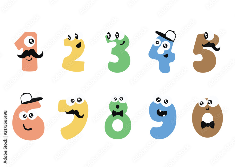 Obraz premium Set Cartoon Character Number Illustation