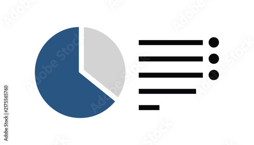 Pie chart diagram showing two segments with bullet list and text lines next to it, representing business data analysis.