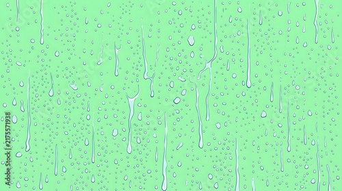 Rainy Window Vector Overlay Featuring Realistic Water Droplets and Streaks on a Soft Mint Green Background Texture