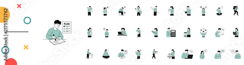 A comprehensive collection of illustrations depicting various aspects of financial stress and money management mindsets designed for mental health and wellness topics