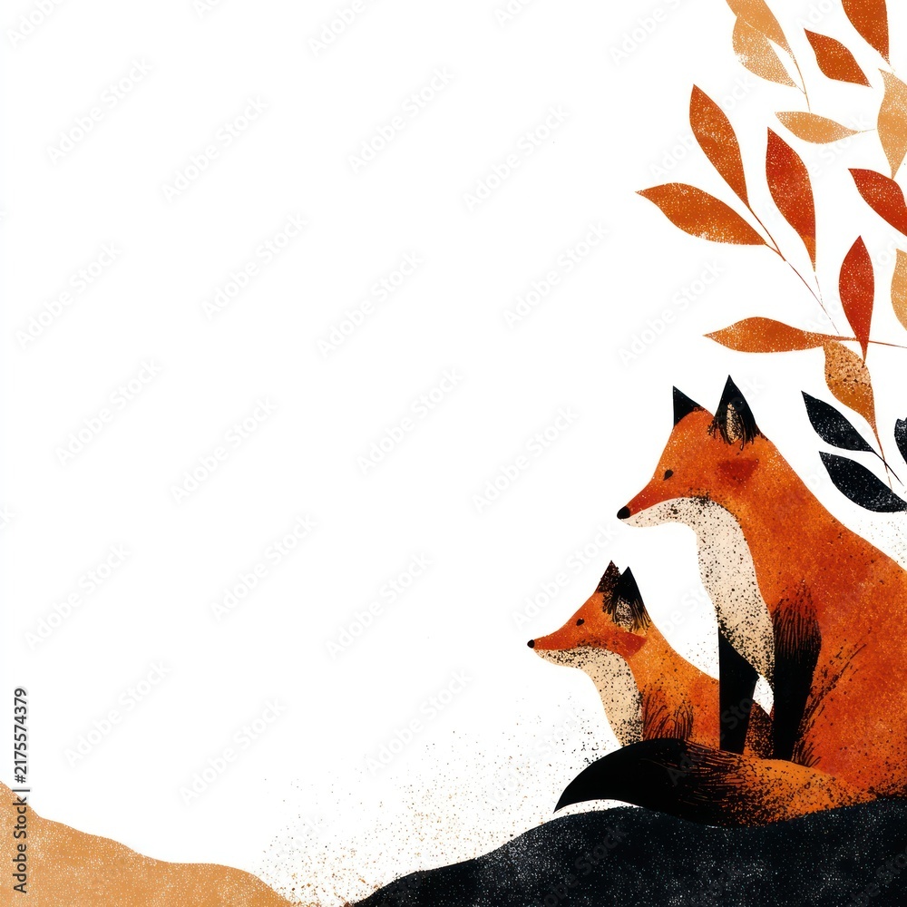 Fototapeta premium Foxes under autumn leaves.