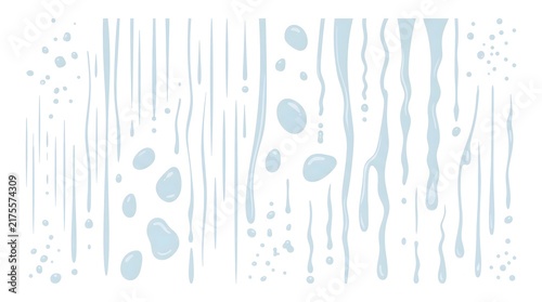 Abstract vector illustration of stylized blue rain streaks and water droplets on a white background for weather or surface texture graphic designs