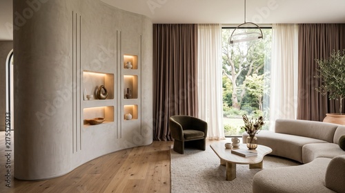 Curved Architectural Feature Wall with Draped Designer Curtains