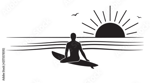 Minimalist Surfer Silhouette at Sunset Illustration
