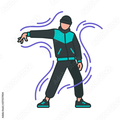 Hip hop dancer in urban tracksuit flat vector illustration