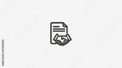 Business agreement icon animation showing handshake over document paper contract concept for professional partnership.