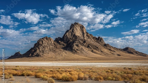 Majestic Rocky Mountain Landscape Under Blue Sky with White Clouds