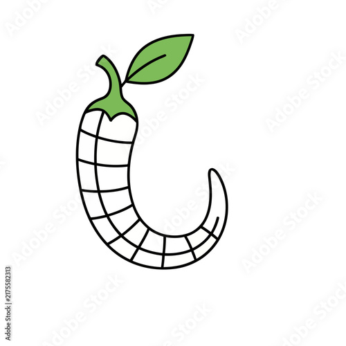 White chili pepper with green leaf