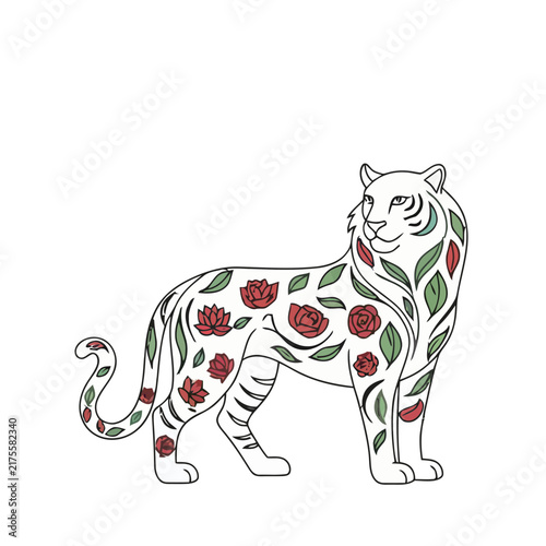 White Tiger with Floral Pattern