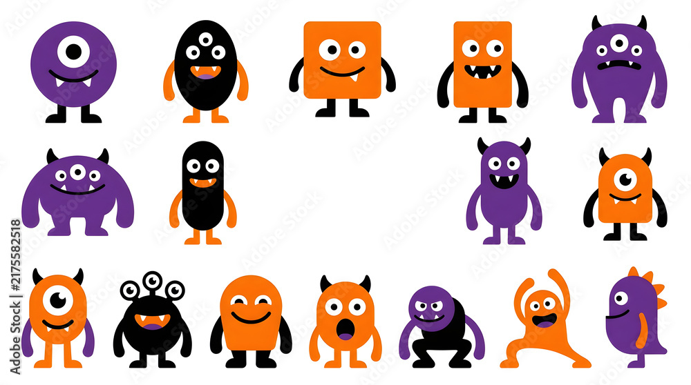 Obraz premium Cute cartoon monsters with different expressions