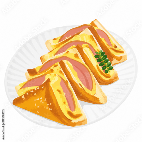 Ham and Cheese Toast Sandwich Flat Vector Illustration