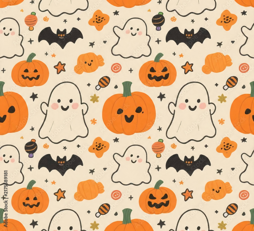 Fototapeta premium cute halloween monster in seamless background for wrapping paper