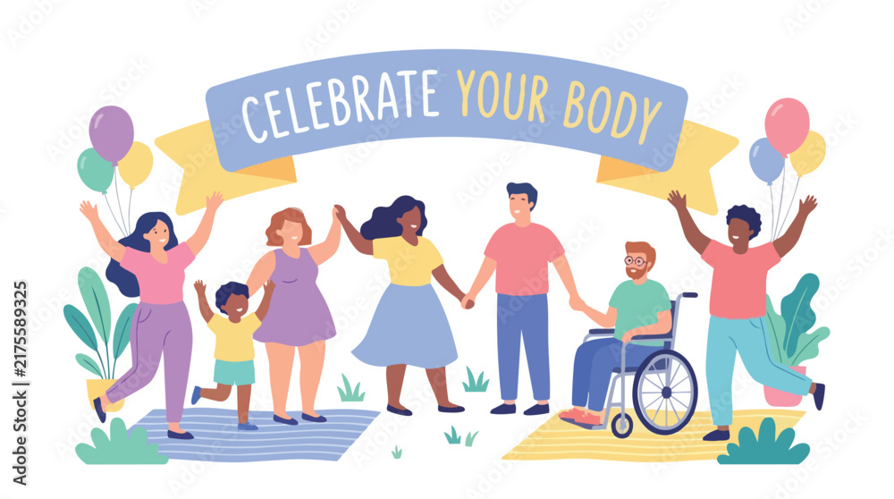 Fototapeta premium Diverse group of happy people celebrating body positivity and inclusivity.