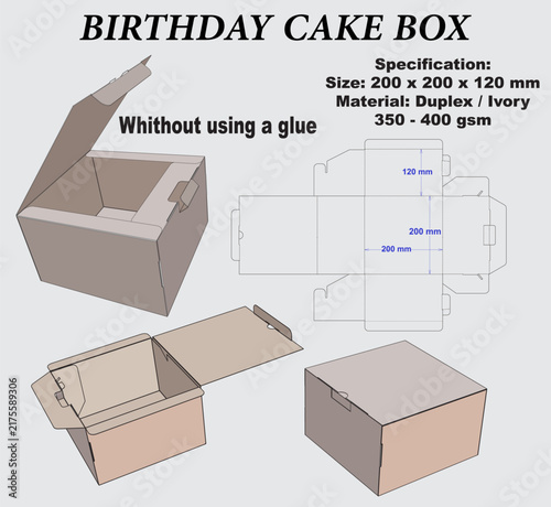 Birthday Cake Box Packaging Design – Locking Foldable Tart Box Template