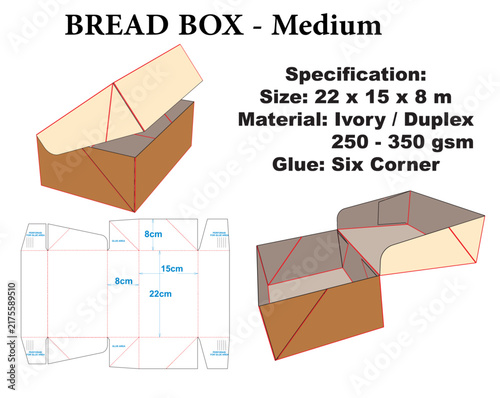 Easy Assemble Food Box Packaging Template for Bread Cake and Snacks