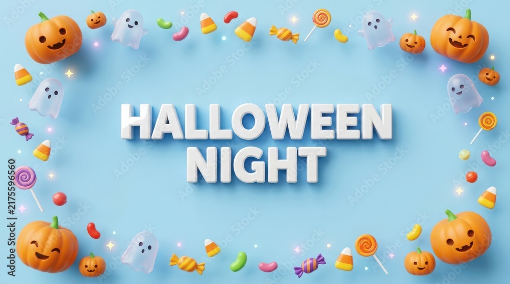 Fototapeta premium Halloween night celebration with jack o lanterns and emoji decorations illustration