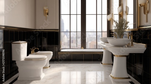 Elegant Modern Bathroom Design with City View and Luxurious Fixtures