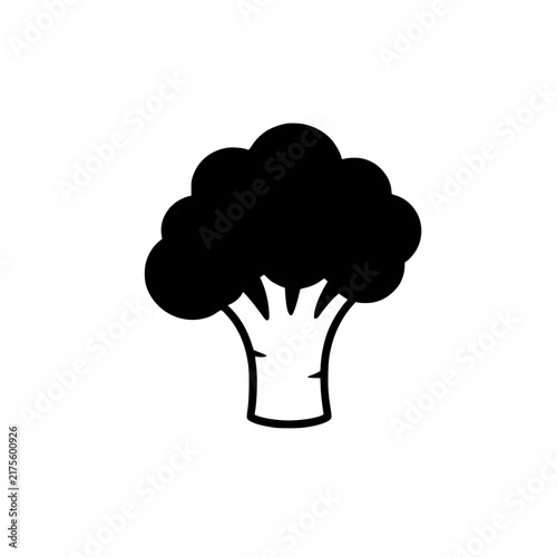 Broccoli Head with Thick Stalk Black and White Vector Silhouette Icon