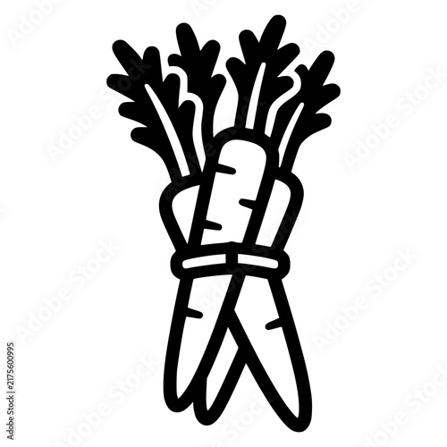 Bundle of Carrots with Leafy Tops Black and White Vector Silhouette Icon