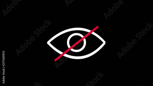 A white outline of an eye with a red diagonal line crossing it, signifying prohibition or hidden status against a black background.