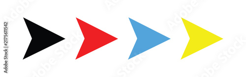 Plakat Colorful arrow direction set. Colorful arrow head cursor vector icon set featuring black, red, blue, and yellow pointer symbols.