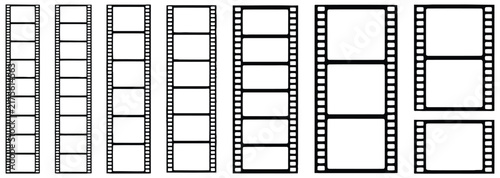 Film reel strip frames featuring transparent space for photos, videos, cinema, movie, and camera designs.