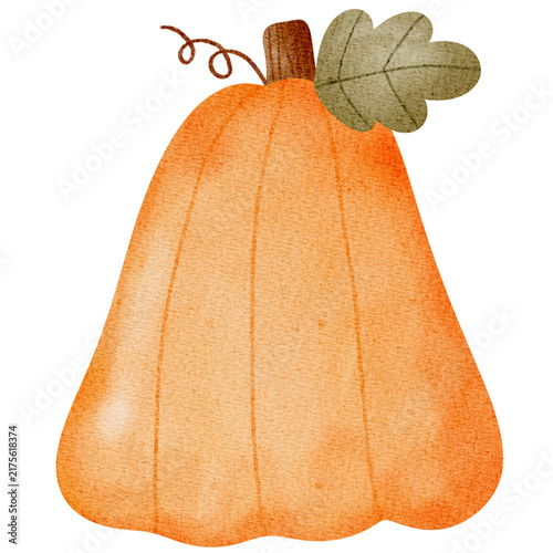A beautiful watercolor-style orange pumpkin featured with an oak leaf and stem detail. Perfect for fall season greetings, Thanksgiving invitations, digital planner stickers