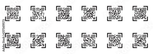 Digital QR Code Scan Symbol Pack for Payment Security and Technology Apps. scan me QR code icon vector illustration, fake QR pattern design, encrypted information code symbol. QR Code Reader Interface
