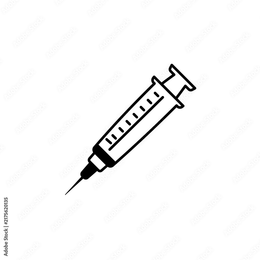 Fototapeta premium Medical Syringe Injection Line Art Icon Vector Illustration