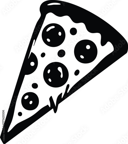 Pizza slice silhouette with pepperoni topping black graphic icon for fast food restaurant.
