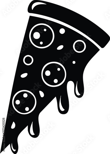 Pizza slice icon with melted cheese and pepperoni toppings for casual fast food branding.