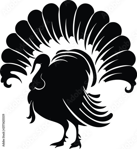 Turkey bird icon with artistic feather pattern for thanksgiving day design and branding.