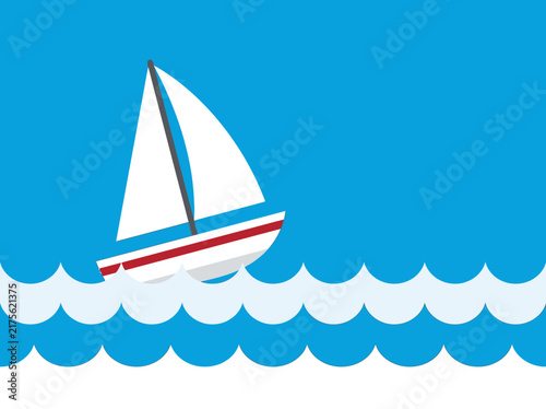 Minimalist Sailboat Vector Illustration on Blue Sea Waves